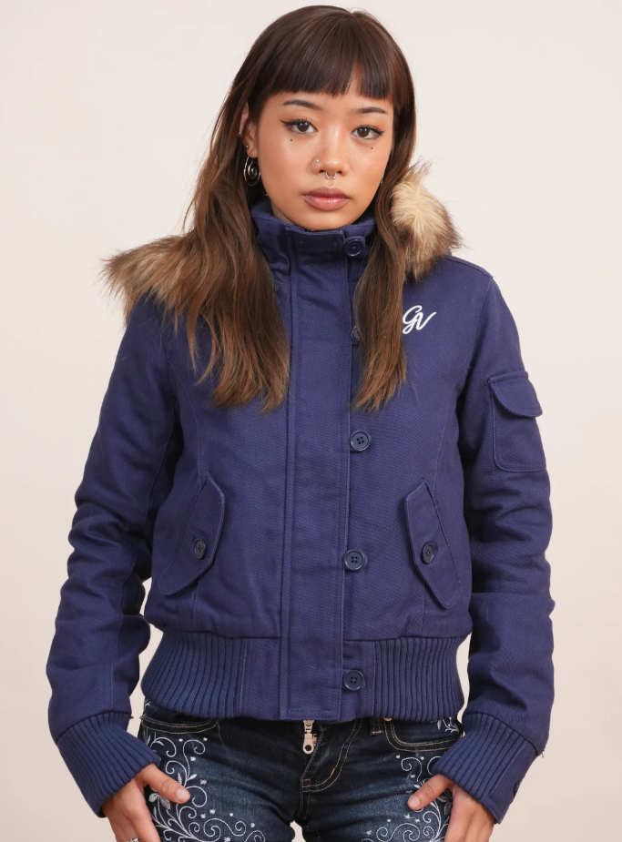 V2 2000s Jacket with Fur Collar