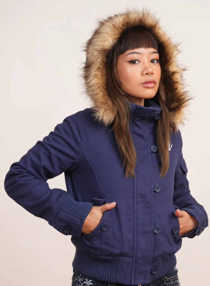 V2 2000s Jacket with Fur Collar