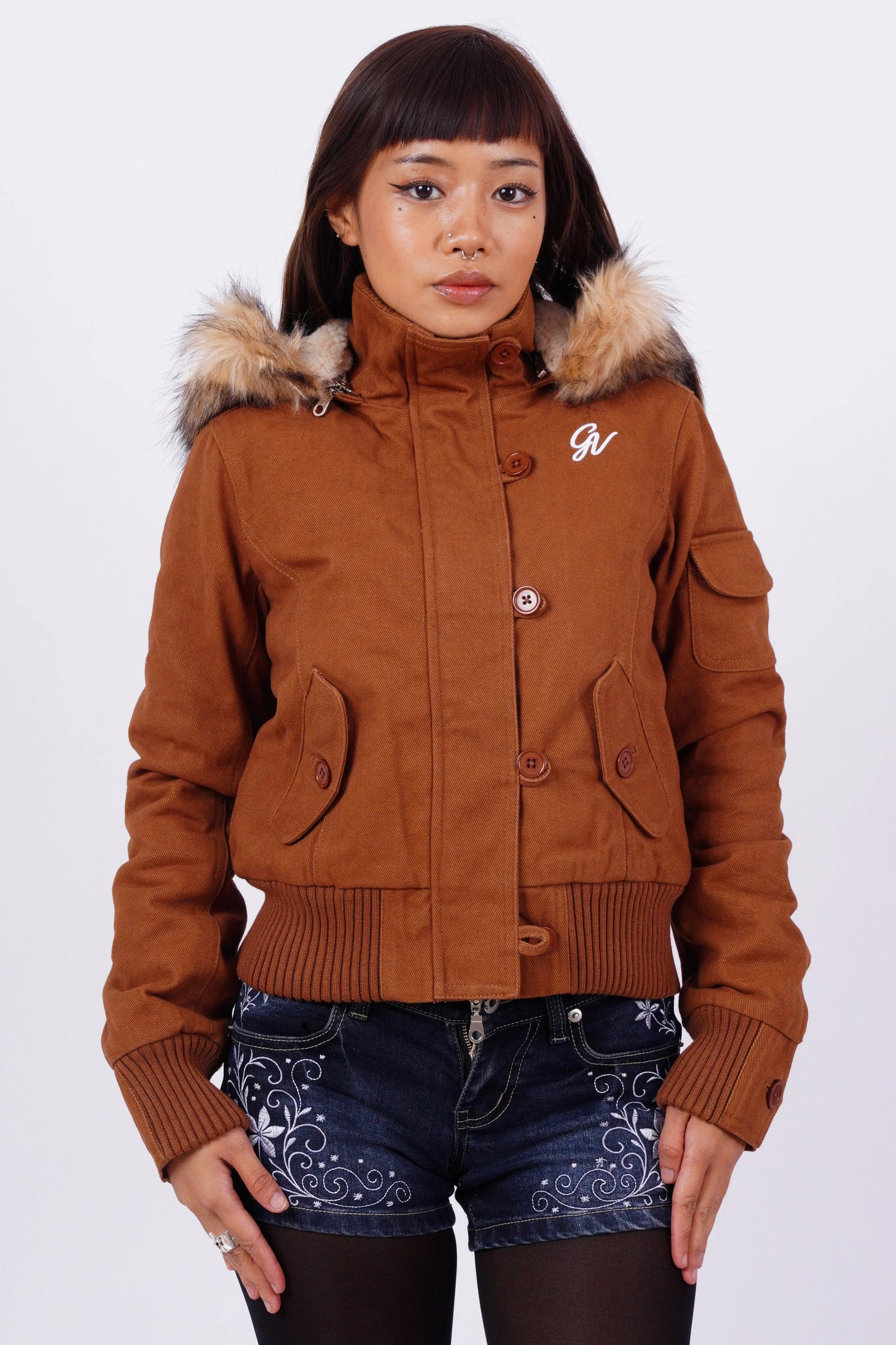 V2 2000s Jacket with Fur Collar