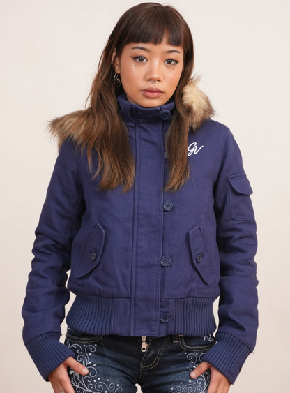 V2 2000s Jacket with Fur Collar