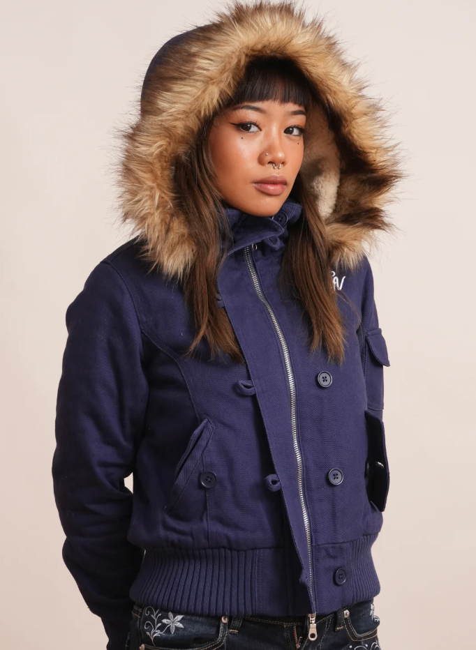 V2 2000s Jacket with Fur Collar
